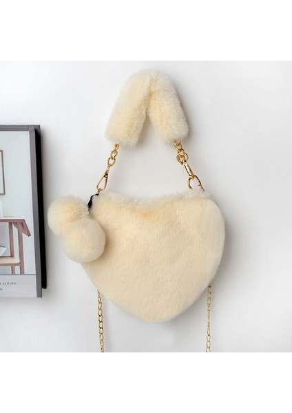 Bayan Tote Çanta Peluş Çanta Moda Kadın Omuz Çantası Kalp Şeklinde Crossbody Çanta Hobo Çanta (Yurt Dışından)