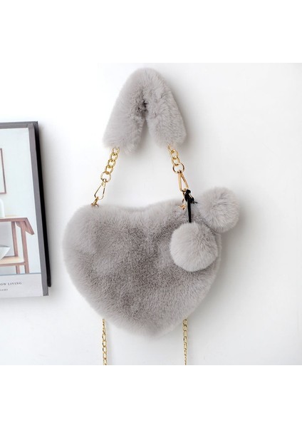 Bayan Tote Çanta Peluş Çanta Moda Kadın Omuz Çantası Kalp Şeklinde Crossbody Çanta Hobo Çanta (Yurt Dışından)