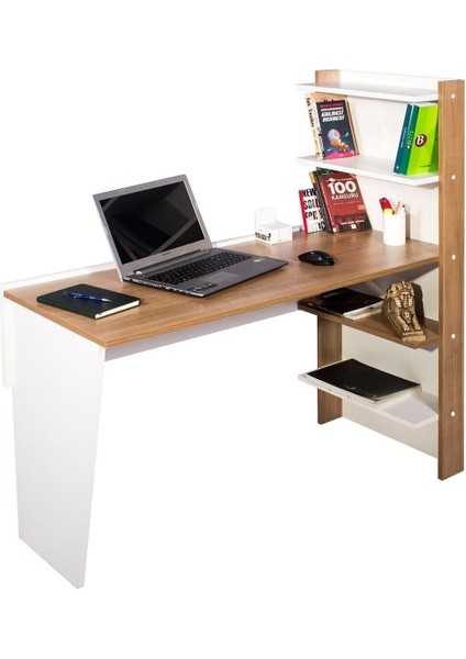My Design Raflı Çalışma Masası - Beyaz/kiraz