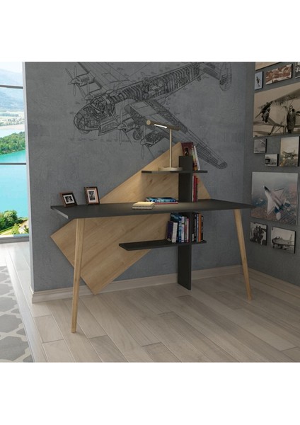 Rüzgar Çalışma Masası Antrasit & Meşe