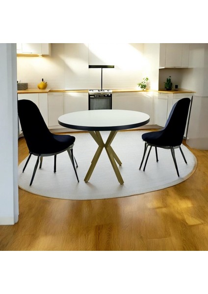 Beyaz Yuvarlak Yemek Masası Gold Renk Ayak fırsatları