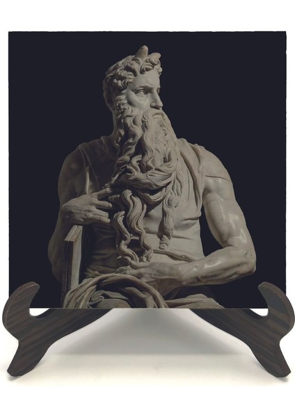 Musa'nın Hükmü Heykeli (Heykeltıraş: Michelangelo) Baskılı Mdf Masaüstlük 10X10