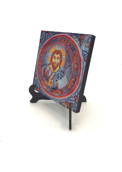 Kapadokya Göreme Karanlık Kilise Freski - Pantokrator Isa Mesih Baskılı Mdf Masaüstlük 10X10