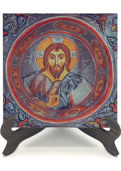 Kapadokya Göreme Karanlık Kilise Freski - Pantokrator Isa Mesih Baskılı Mdf Masaüstlük 10X10