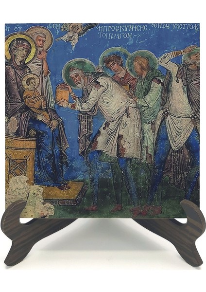 Kapadokya Göreme Tokalı Kilise Freski - Müneccim Kralların Tapınması Baskılı Mdf Masaüstlük 10X10 fiyatları
