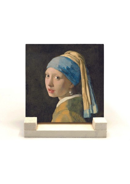 Inci Küpeli Kız (Johannes Vermeer, 1665 Baskılı Taş Masaüstlük 10X10