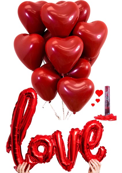 20 Adet Kalpli Balon Love Yazılı Balon Kalpli Konfeti Sevgililer Günü Özel Gün