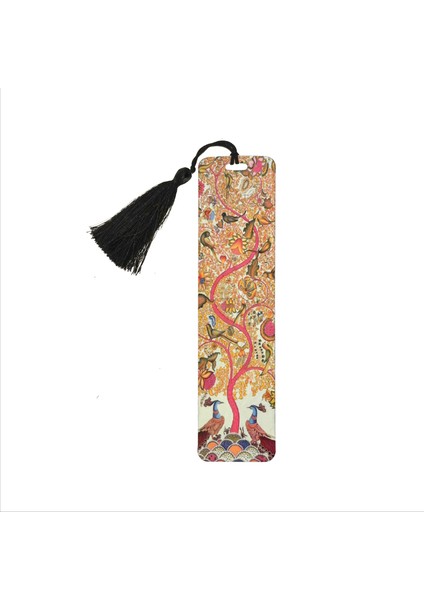 Tavuskuşu ve Yaşam Ağacı Baskılı, Püsküllü Kitap Ayracı (Hediyelik BOOKMARK,AYRAÇ-121)