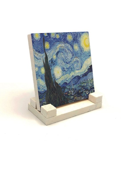 Yıldızlı Gece (Vincent Van Gogh, 1889) Baskılı Taş Masaüstlük 10X10 fiyatları