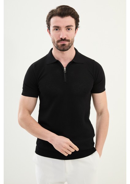 Triko Polo Fermuarlı Yaka