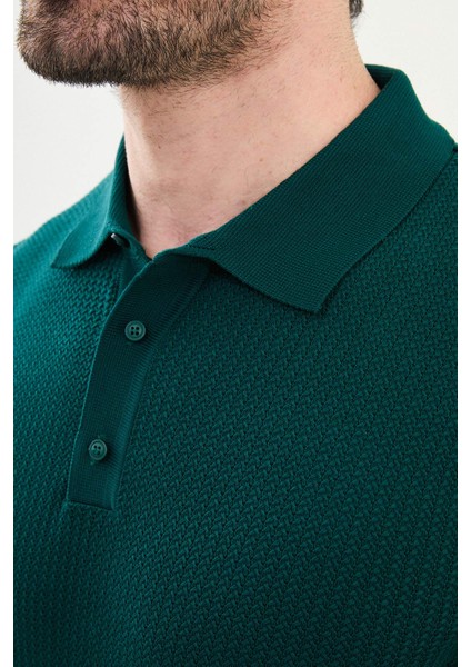 Desenli Slim Fit Polo Yaka Erkek Triko Kazak