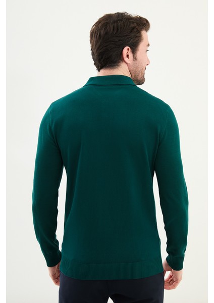 Desenli Slim Fit Polo Yaka Erkek Triko Kazak