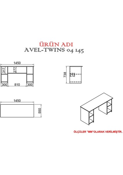 Avel-Twins 145 cm Çalışma Masası AVT01 fırsatları