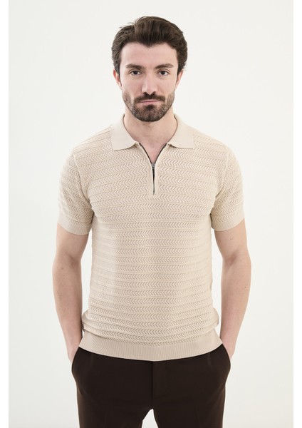 Triko Polo Fermuarlı Yaka