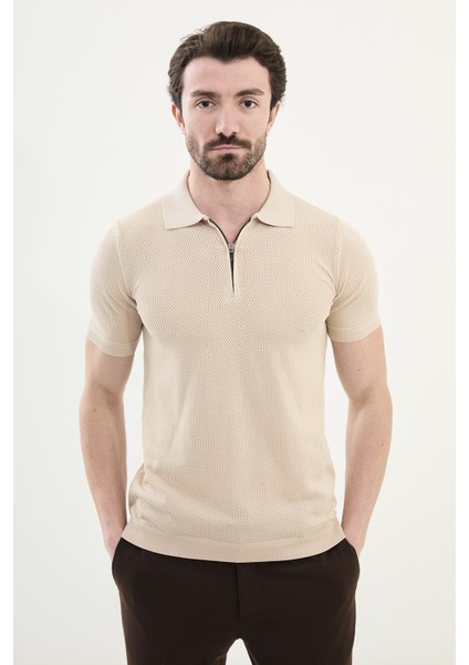 Triko Polo Fermuarlı Yaka