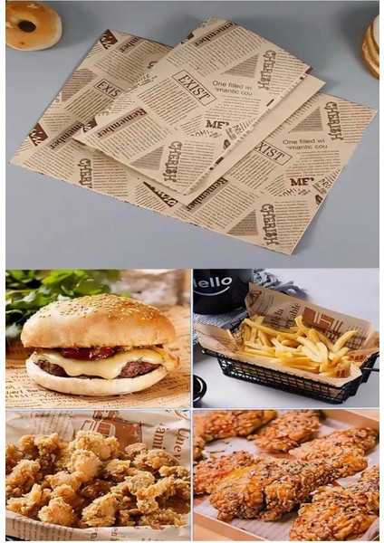 50 Adet Retro Hamburger Kızartma Servis Kağıdı Yağlı Kağıt Vintage Gazete Desen Sunum Kağıdı 26X36cm