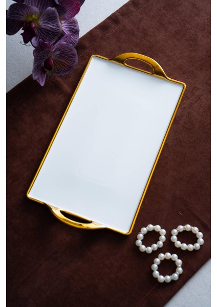 Arven Dikdörtgen Gold Sunum Tepsi - 33 cm