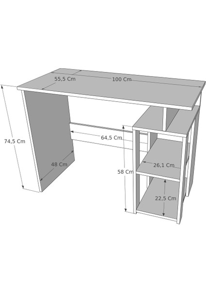 Maxutil Kütüphaneli Geniş Çalışma Masası 100X56 cm
