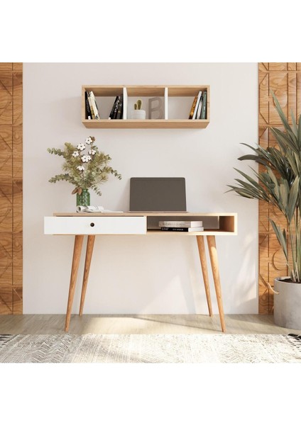 V5120 Janus Raflı Çalışma Masası Çekmeceli Sepet-Beyaz modelleri