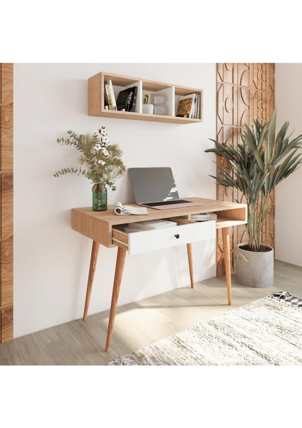 V5120 Janus Raflı Çalışma Masası Çekmeceli Sepet-Beyaz fırsatları