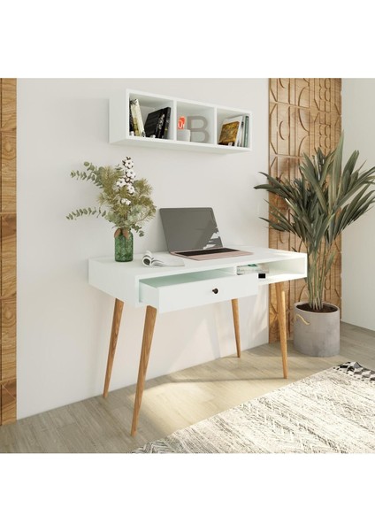 V5110 Janus Raflı Çalışma Masası Çekmeceli Beyaz fırsatları