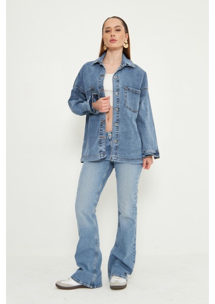 Oversize Kadın Jean Ceket Effect
