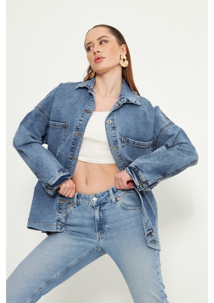 Oversize Kadın Jean Ceket Effect