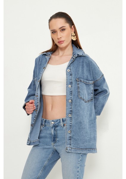 Oversize Kadın Jean Ceket Effect