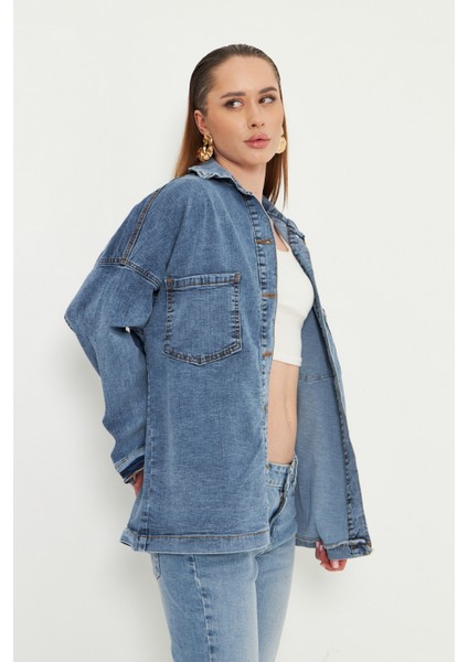 Oversize Kadın Jean Ceket Effect
