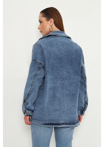 Oversize Kadın Jean Ceket Effect