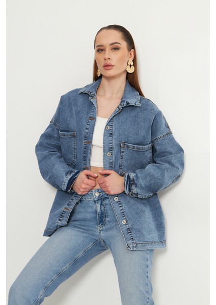 Oversize Kadın Jean Ceket Effect