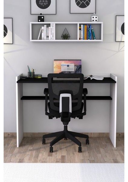 Sera Çalışma Masası Duvar Raflı Beyaz Siyah