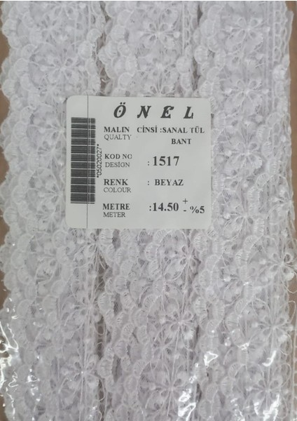 Dantel Polyester Sanal Tül Bant Beyaz 14,50 Metre En 6 cm ON-1517-B fiyatları