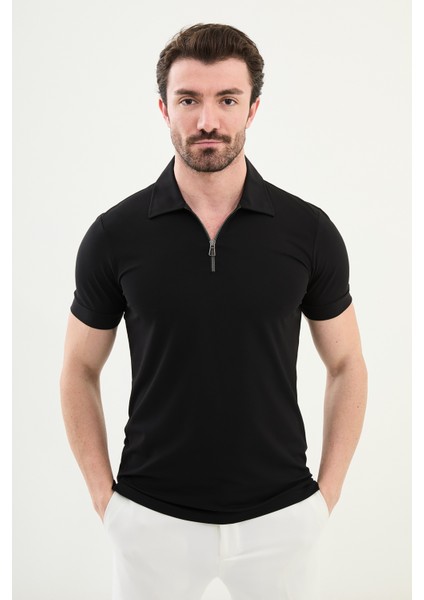 Penye Polo Fermuarlı Yaka
