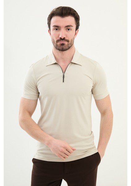 Penye Polo Fermuarlı Yaka