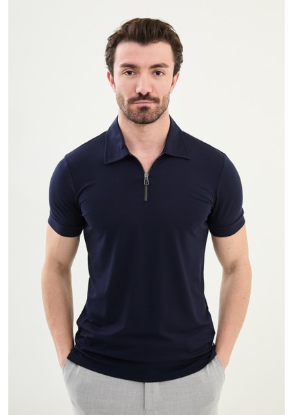 Penye Polo Fermuarlı Yaka