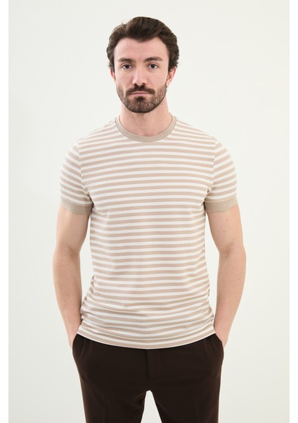 Penye Çizgili Bisiklet Yaka