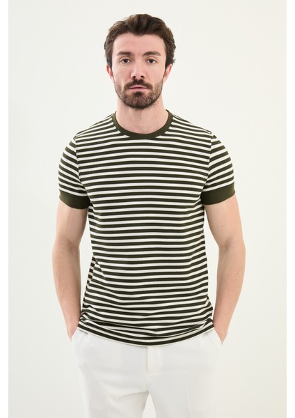 Penye Çizgili Bisiklet Yaka