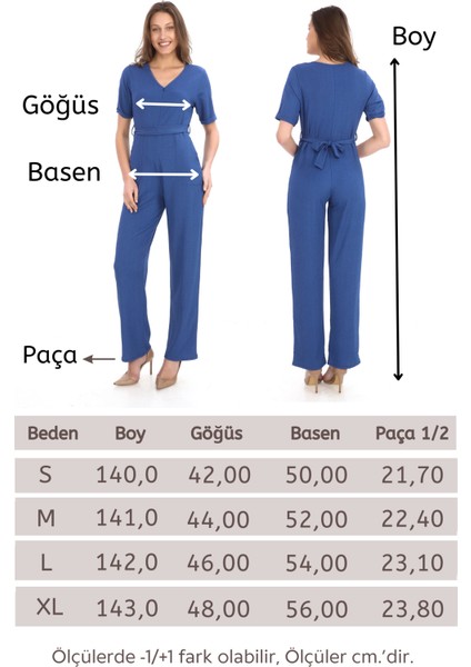 Kadın Krep Beli Kemerli ve Fermuarlı Tulum-Indigo indirimleri