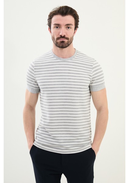 Penye Çizgili Bisiklet Yaka