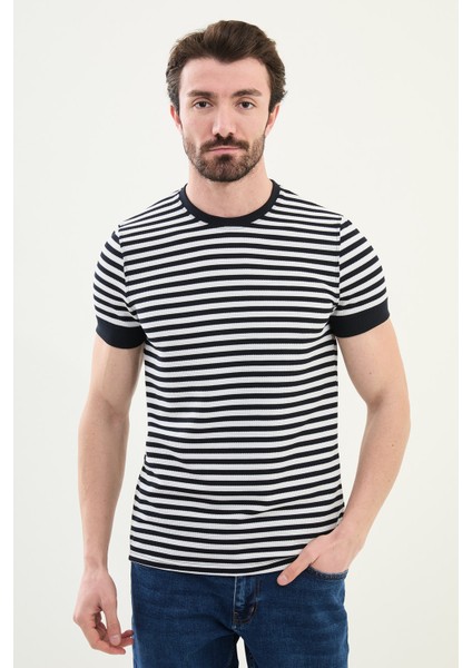 Penye Çizgili Bisiklet Yaka