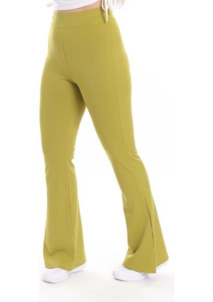 Fıstık Yeşili Fitilli Ispanyol Paça Tayt