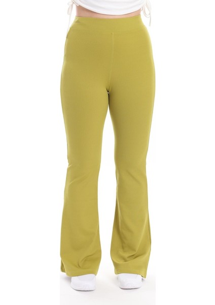 Fıstık Yeşili Fitilli Ispanyol Paça Tayt modelleri