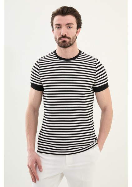 Penye Çizgili Bisiklet Yaka