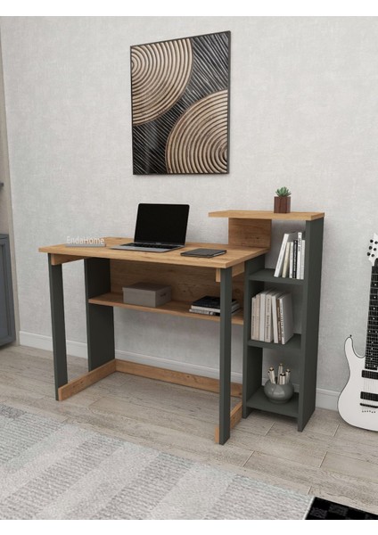 Saye 5 Raflı Kitaplıklı Çalışma Masası Çam - Antrasit