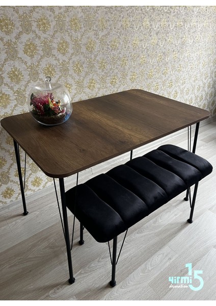 Siyah Metal Ayaklı 70X110 cm Barok Eclipse Çalışma Masası- Çam Masa -Mutfak Masası