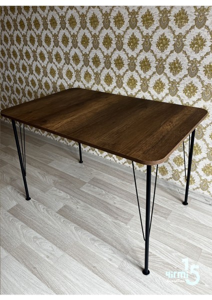 Siyah Metal Ayaklı 70X110 cm Barok Eclipse Çalışma Masası- Çam Masa -Mutfak Masası