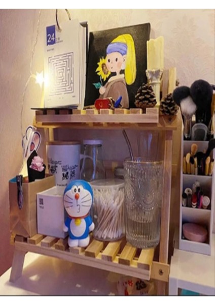 Ahşap Masa Rafı | Iki Katlı Masa Rafı | Ahşap Kitaplık | Masa Dekoru | Çalışma Masası Kitaplık fırsatları