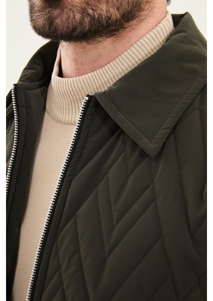 Desenli Haki Slim Fit Gömlek Yaka Kapitone Erkek Mont fiyatları