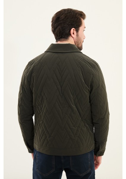 Desenli Haki Slim Fit Gömlek Yaka Kapitone Erkek Mont fırsatları